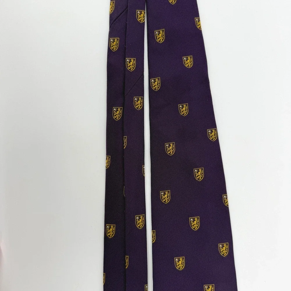 Vintage Polo Ralph Lauren Purple Silk Repp Tie Crested Lion Emblematic Italy